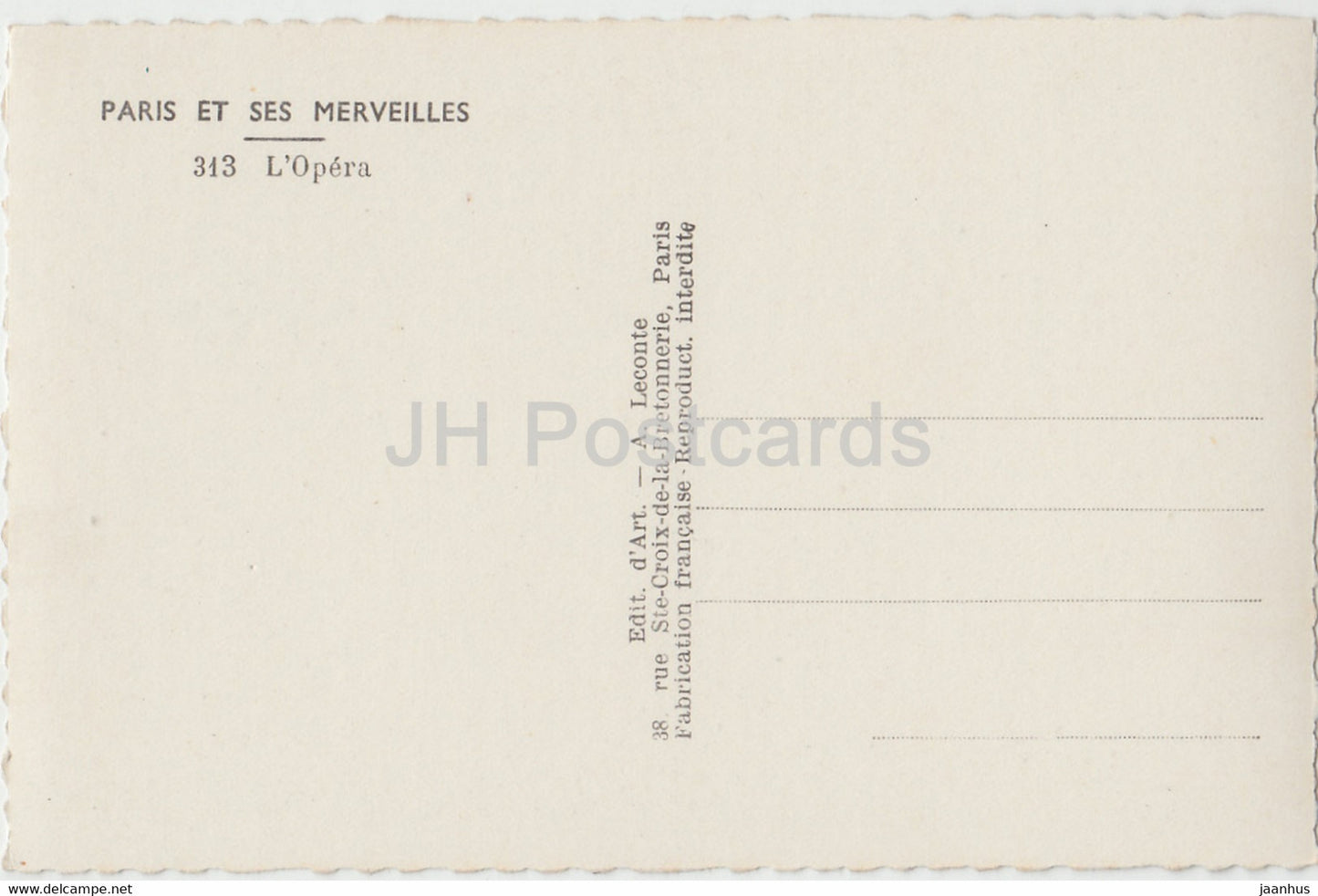 Paris Et Ses Merveilles - L'Opera - 313 - alte Postkarte - Frankreich - unbenutzt