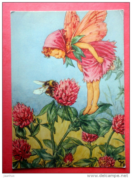 illustration by Cicely Mary Barker - The Red Clover Fairy - Sweden - sent from Finland Turku to Estonia USSR 1979 - JH Postcards