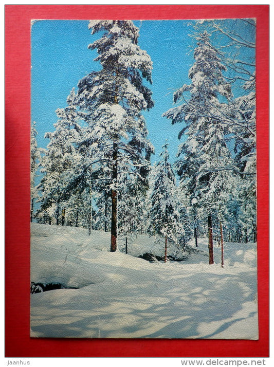 Christmas Greeting Card - winter landscape - house - Finland - sent from Finland Turku to Estonia USSR 1980 - JH Postcards