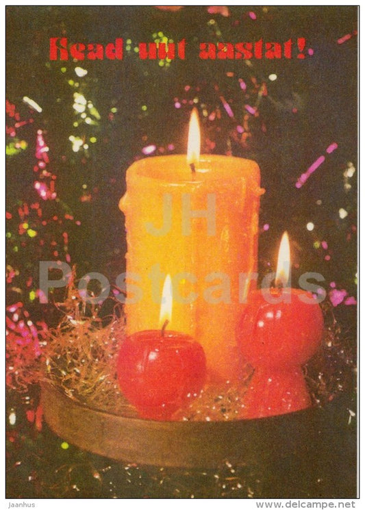 New Year Greeting card - 2 - candles - 1977 - Estonia USSR - used - JH Postcards