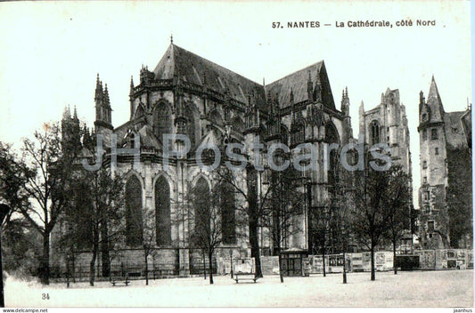 Nantes - La Cathedrale - cote nord - cathedral - 57 - old postcard - France - unused - JH Postcards