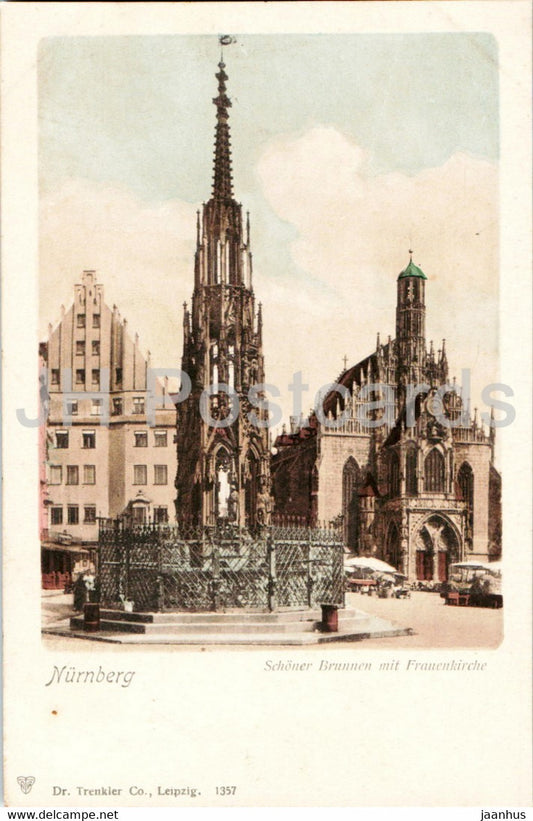 Nurnberg - Nuremberg - Schoner Brunnen mit Frauenkirche - church - 1357 - old postcard - Germany - unused - JH Postcards