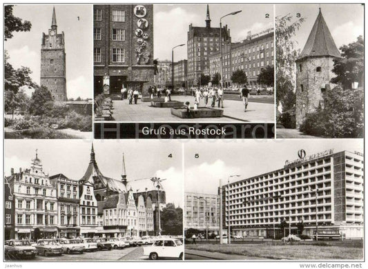 Interhotel Warnow - An der Stadtmauer - Lange Strasse - Kröpeliner Tor - cars - Rostock - Germany - DDR - unused - JH Postcards