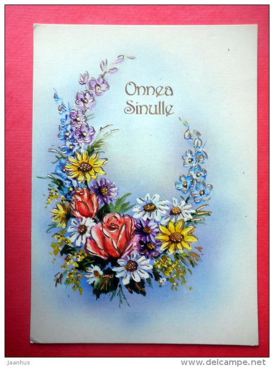 Greeting Card - rose - daisy - flowers - 3828/4 - Finland - used in 1980 - JH Postcards