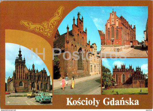 Gdansk - Koscioly Gdanska - Gdansk churches - church - car - multiview - Poland - unused - JH Postcards