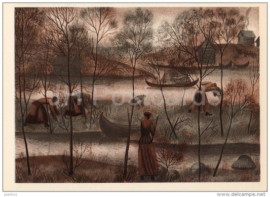 illustration by K. Sokolov - Bog - In the Land of Unfrightened Birds by M. Prishvin - 1979 - Russia USSR - unused - JH Postcards