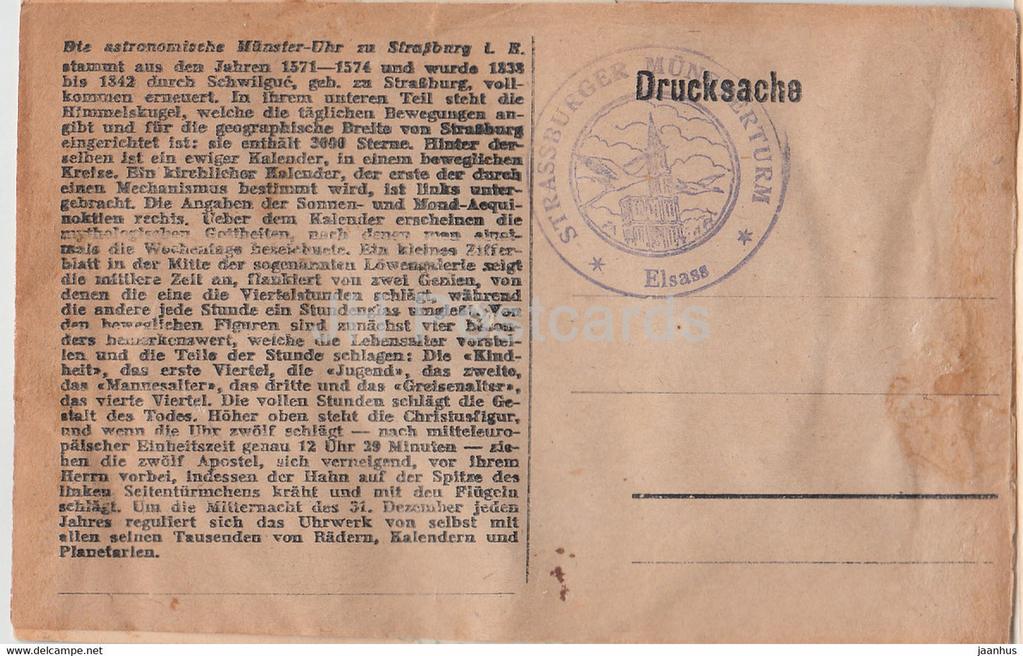 Die Astronomische Münster Uhr zu Straßburg - alte Postkarte - Frankreich - unbenutzt