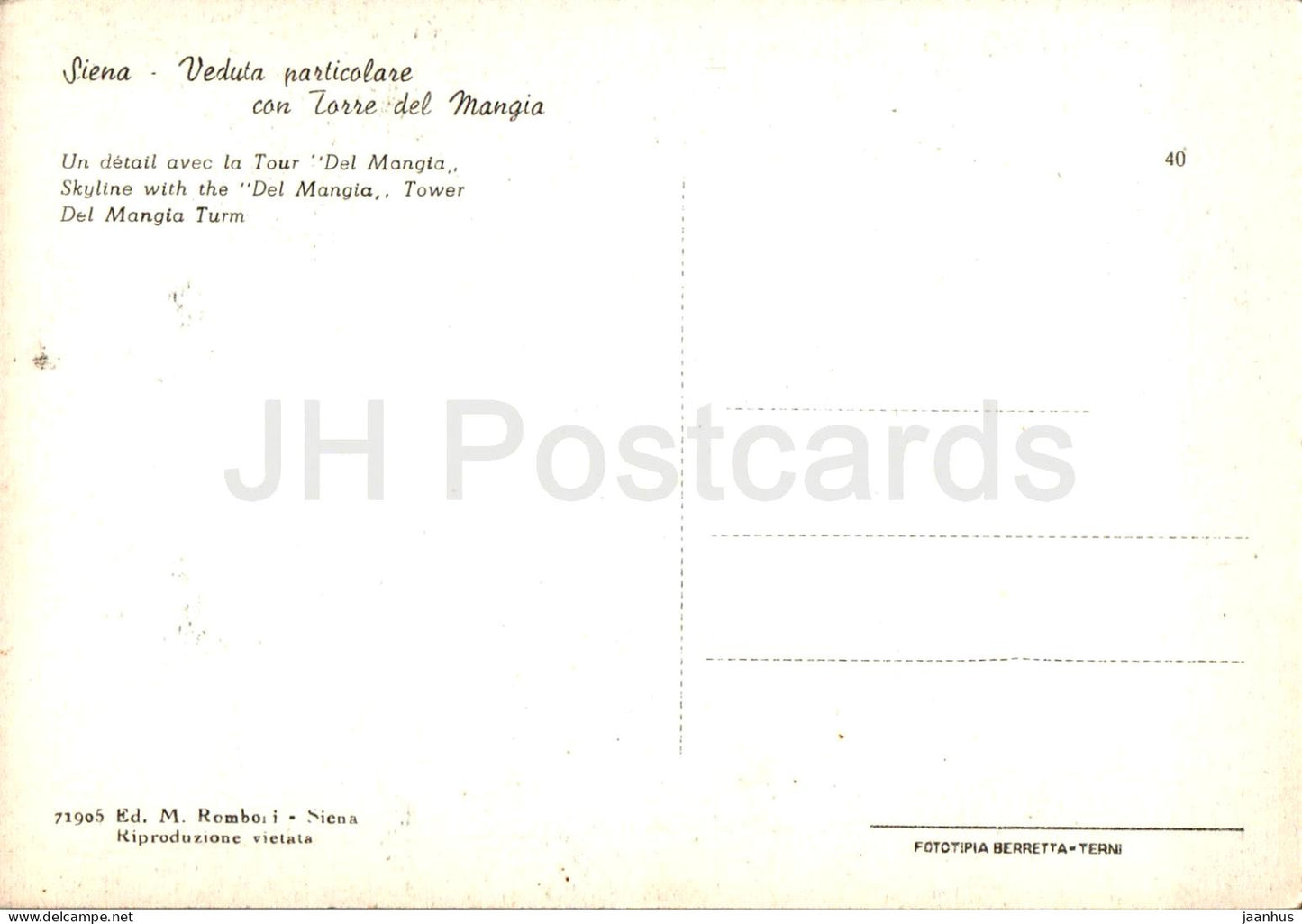 Siena - Veduta particolare con Torre del Mangia - Skyline mit dem Turm Del Magnia - 40 - alte Postkarte - Italien - unbenutzt 