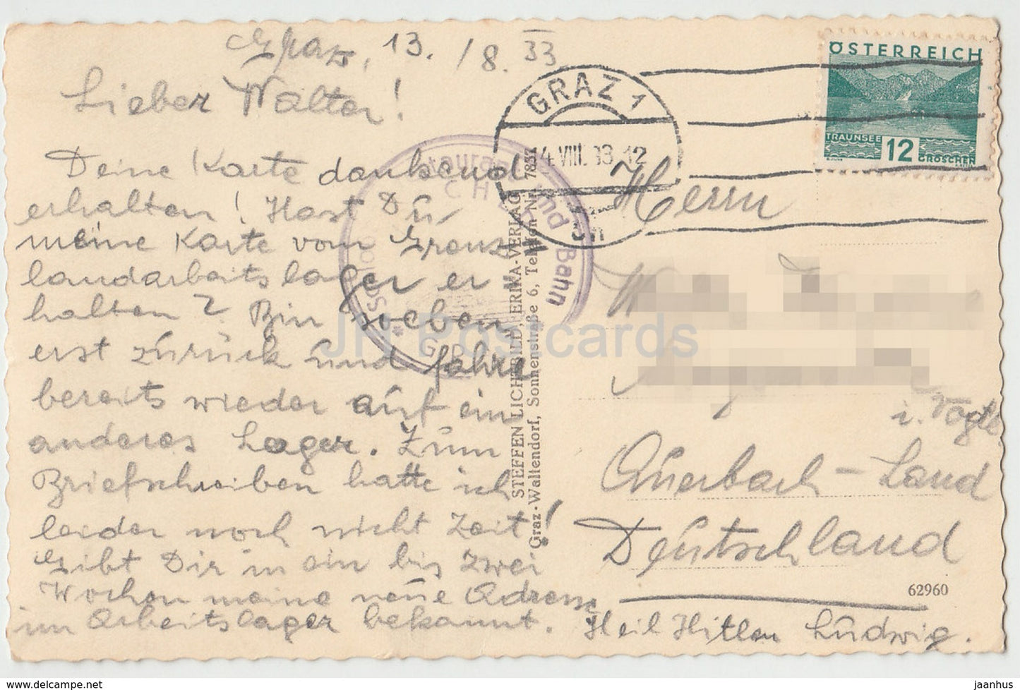 Graz - Hackherdenkmal am Schlossberg - 453 - 1933 - old postcard - Austria - used