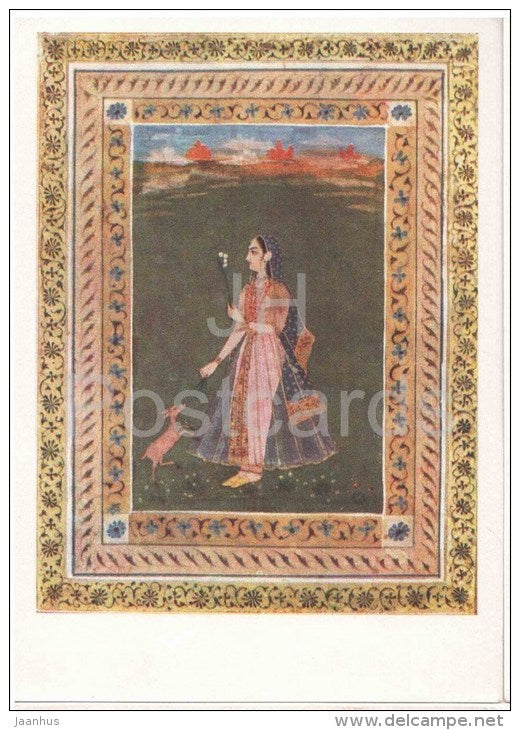 Girl with a Deer , Rajput School - Indian Miniature - India - 1957 - Russia USSR - unused - JH Postcards