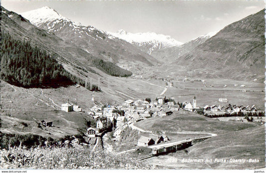 Andermatt mit Furka Oberalp Bahn - train - railway - 1023 - 1953 - old postcard - Switzerland - used - JH Postcards