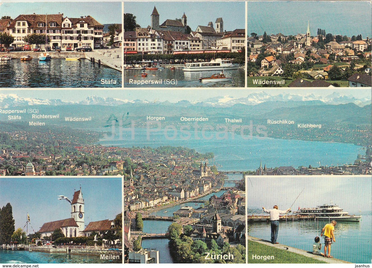 Stafa - Rapperswil - Wadenswil - Meilen - Horgen - Zurich - multiview - 923 - 1977 - Switzerland - used - JH Postcards
