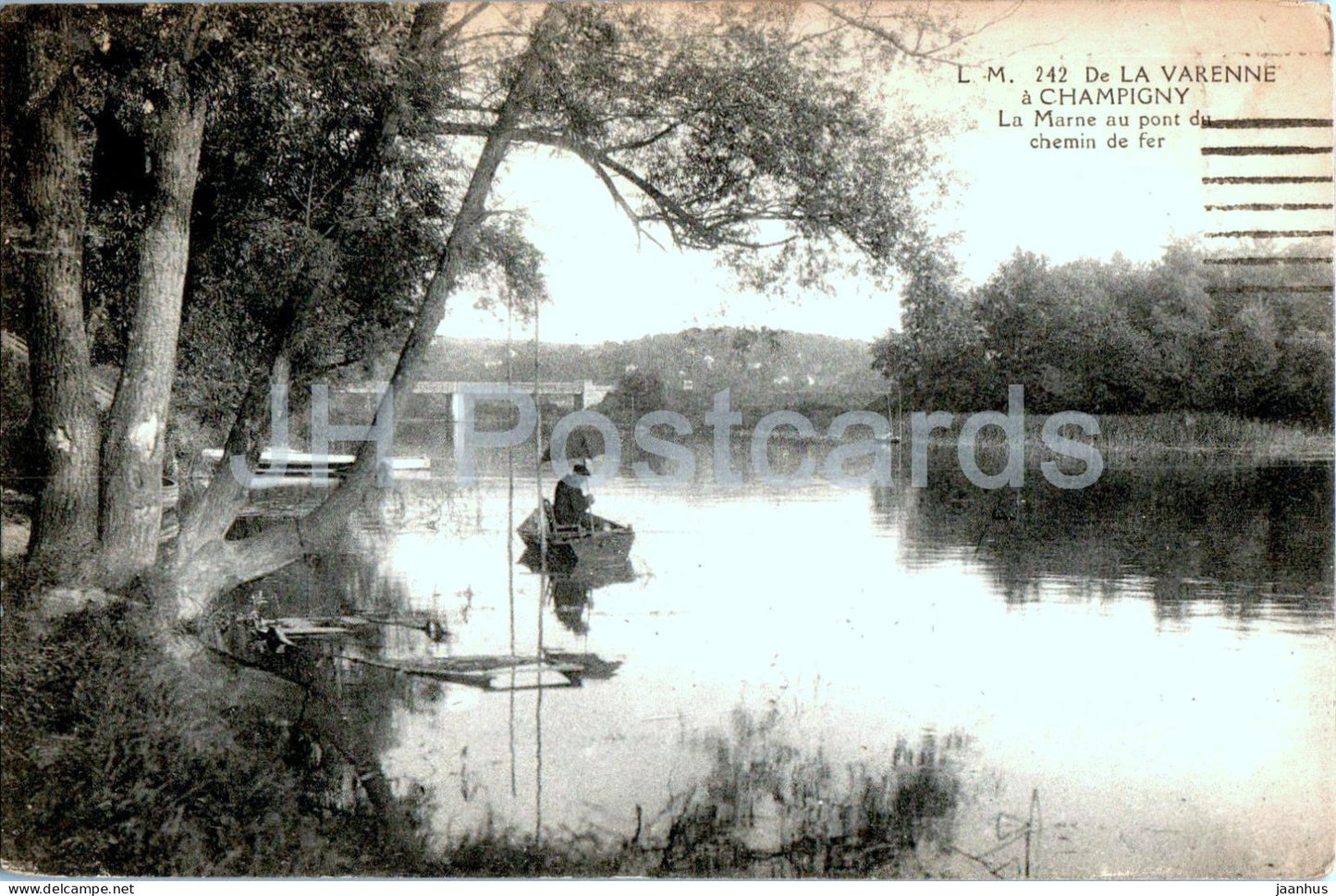 De la Varenne a Champigny - La Marne au pont du chemin de fer - boat - 242 - old postcard - 1919 - France - used - JH Postcards