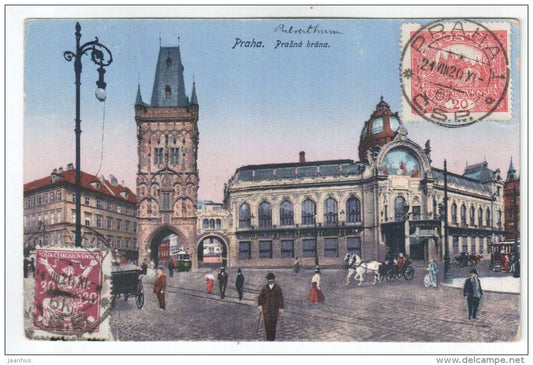 Prasna Brana - Powder Tower - Praha - Czech Republik - old postcard - sent to Estonia 1920 - special seal ! - used - JH Postcards