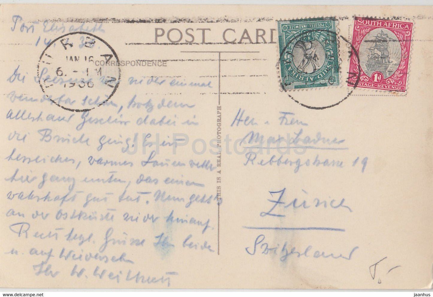 Port Elizabeth - The Union's Snake Park - carte postale ancienne - 1936 - Afrique du Sud - utilisé