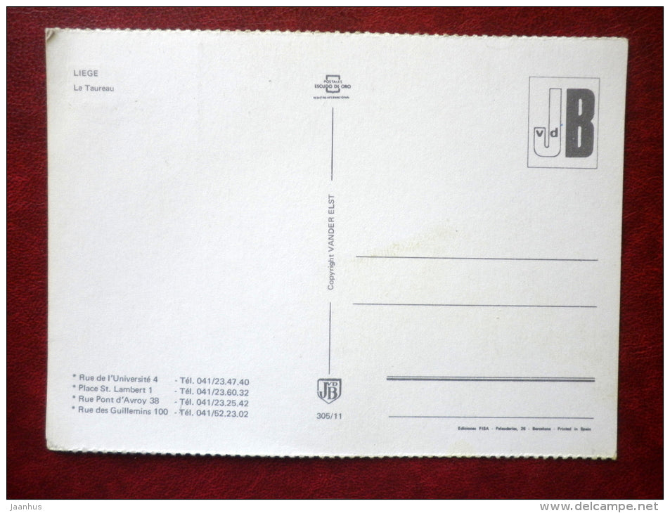 Le Taureau - Liege - bull sculpture - Belgium - unused - JH Postcards