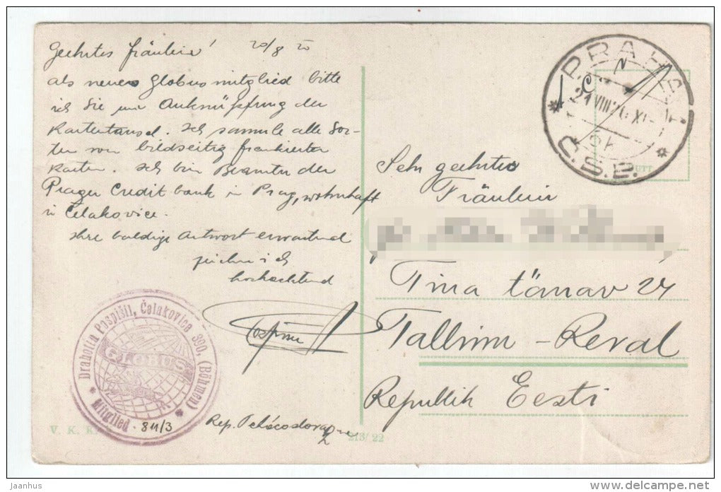 Prasna Brana - Powder Tower - Praha - Czech Republik - old postcard - sent to Estonia 1920 - special seal ! - used - JH Postcards