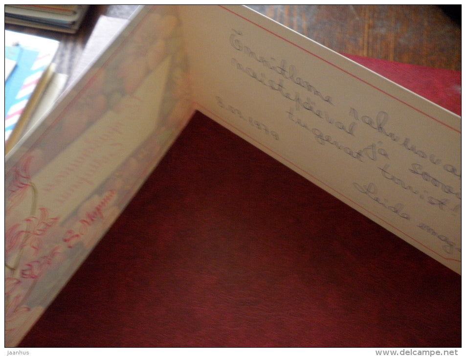 8 March Greeting Card - blue  flowers - 1979 - Russia USSR - used - JH Postcards