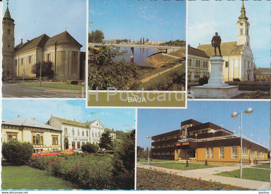 Baja - multiview - architecture - streets - church - Hungary - unused - JH Postcards