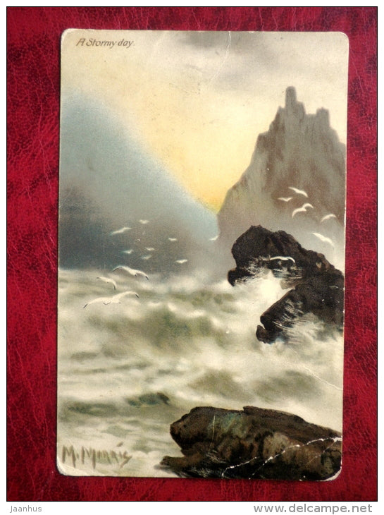 EA Stormy Day by M. Morris - series Nr 2570 - embossed- gulls - circulated in 1914 - tsarist Russia, Estonia - used - JH Postcards