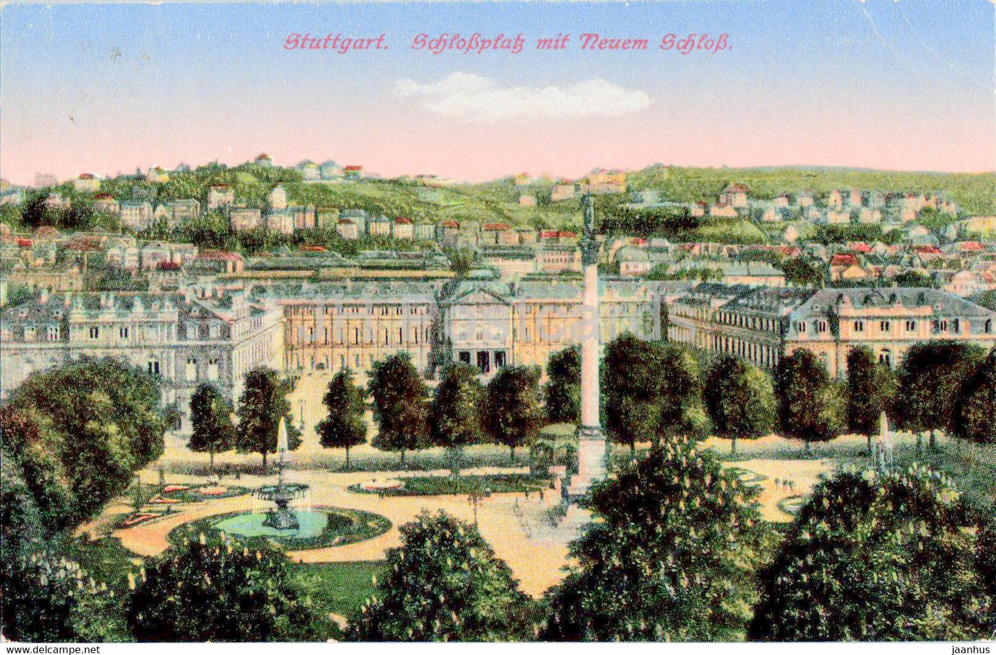 Stuttgart - Schlossplatz mit Neuem Schloss - castle - old postcard - 1919 - Germany - used - JH Postcards