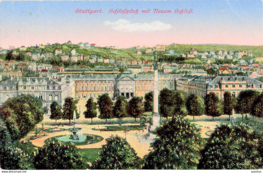 Stuttgart - Schlossplatz mit Neuem Schloss - castle - old postcard - 1919 - Germany - used - JH Postcards