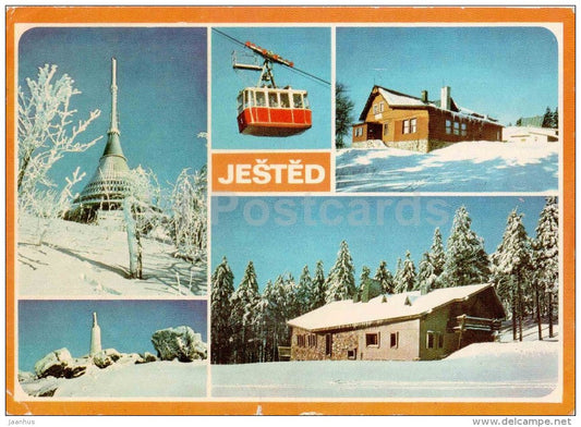 Ješted 1012 m - cable car - cottage Plane - monument - Czechoslovakia - Czech - used 1977 - JH Postcards