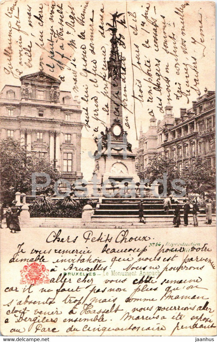 Bruxelles - Brussels - Le monument Anspach - old postcard - 1905 - Belgium - used - JH Postcards