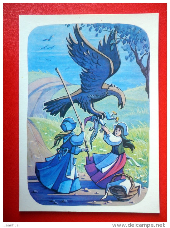 illustration by T. Narskaya - Eagle - dwarf - Snow-White and Rose-Red by Grimm Brothers - 1985 - Russia USSR - unused - JH Postcards