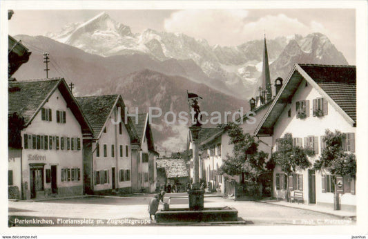 Partenkirchen - Floriansplatz m Zugspitzgruppe - old postcard - 1933 - Germany - used - JH Postcards