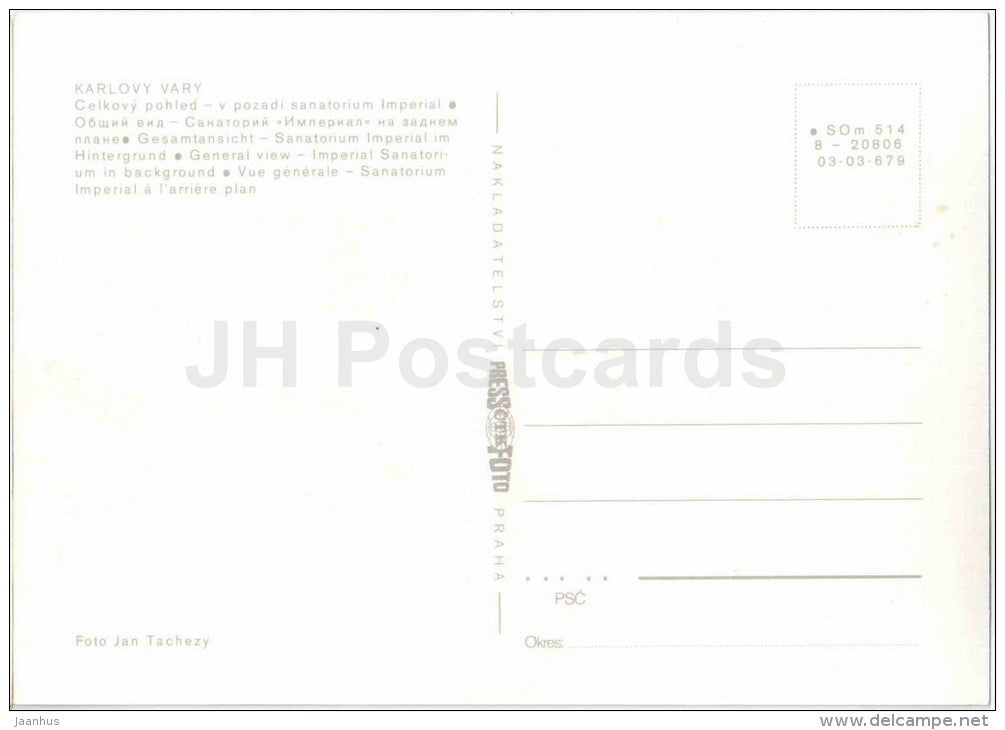 General view - Imperial sanatorium in background - Karlovy Vary - Karlsbad - Czechoslovakia - Czech - unused - JH Postcards