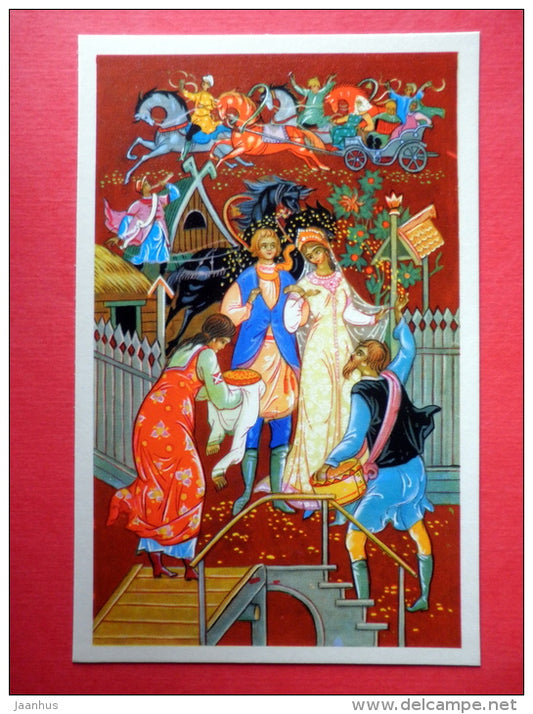 illustration by K. Andrianov - wedding - Frost the Red Nose by S. Saharnov - 1971 - Russia USSR - unused - JH Postcards
