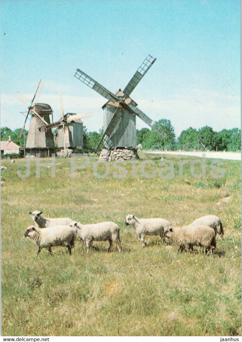 Angla windmills - sheep - Saaremaa - 1989 - Estonia USSR - unused - JH Postcards