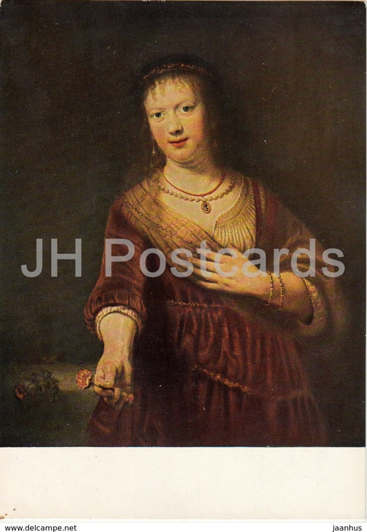 painting by Rembrandt - Saskia mit der roten Blume - Dutch art - Germany DDR - unused - JH Postcards