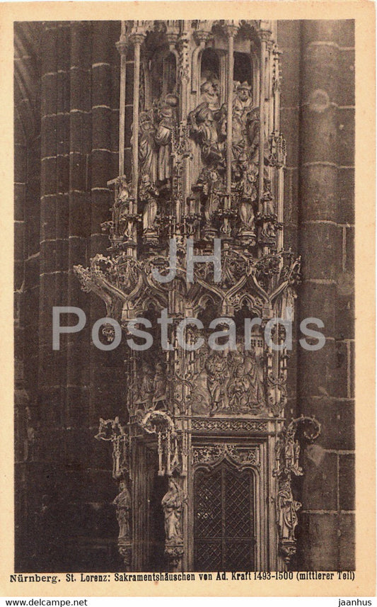 Nurnberg - St Lorenz - Sakramentshauschen von Ad. Kraft - old postcard - Germany - unused - JH Postcards