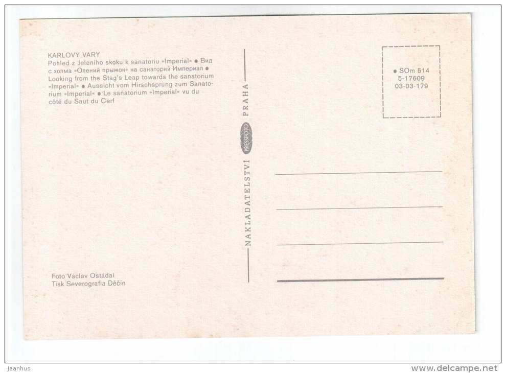 Looking from the Stag`s Leap towards the sanatorium Imperial - Karlovy Vary - Czech Republic - unused - JH Postcards
