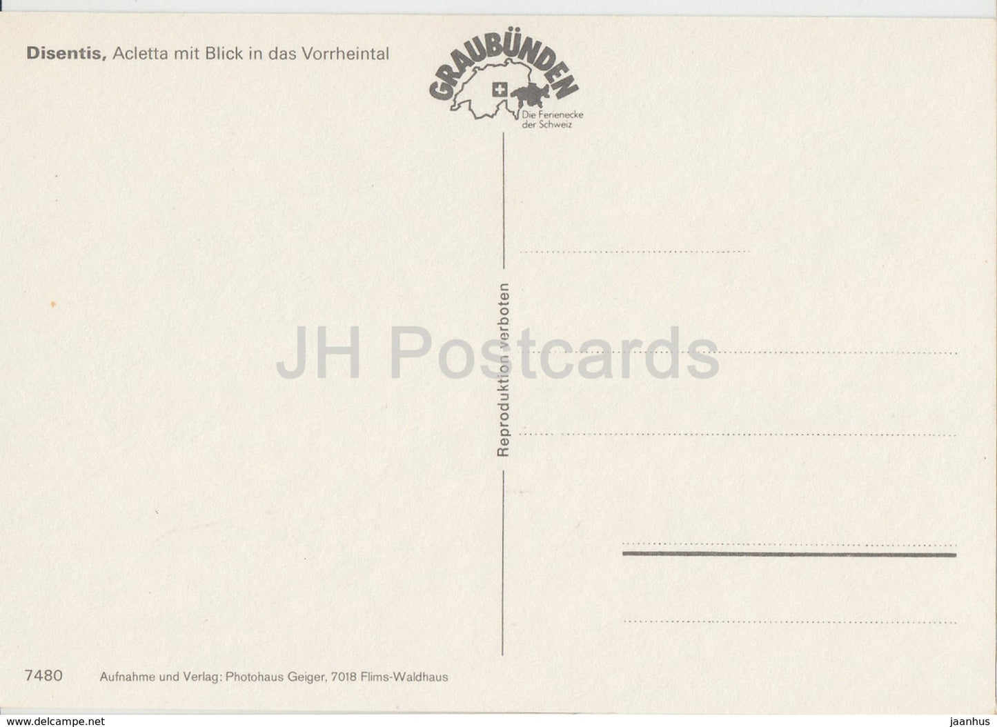 Disentis - Acletta - Vorrheintal - 7480 - Switzerland - unused