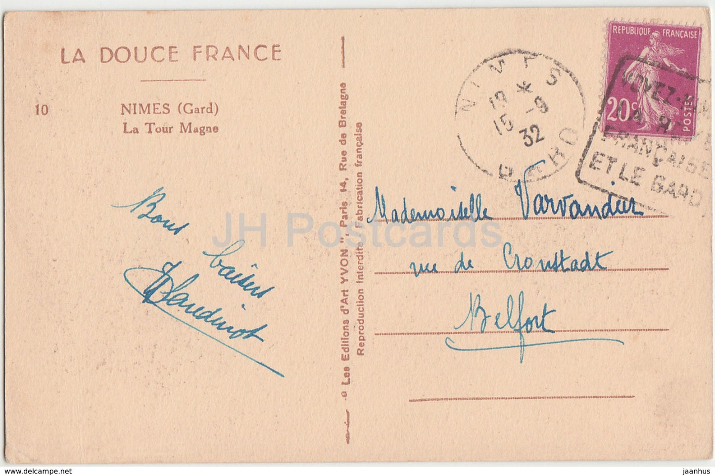 Nimes - La Tour Magne - La Douce Frankreich - Turm - 10 - 1932 - alte Postkarte - Frankreich - gebraucht