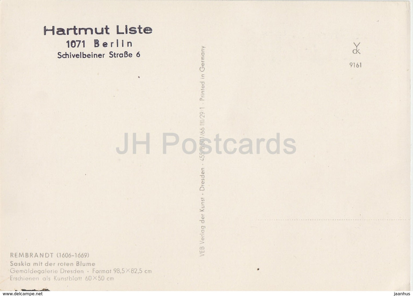 Gemälde von Rembrandt – Saskia mit der roten Blume – Niederländische Kunst – Deutschland DDR – unbenutzt