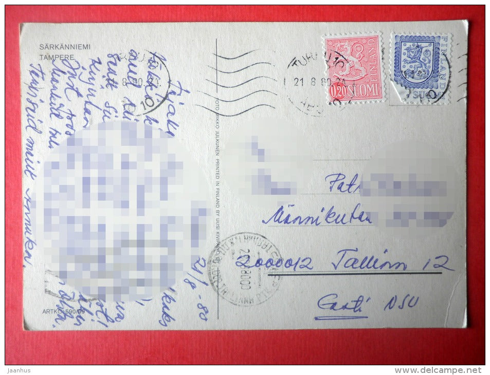 Goose - goslings - 590/99 - Särkänniemi - Tampere - Sweden - sent from Finland Turku to Estonia USSR 1980 - JH Postcards