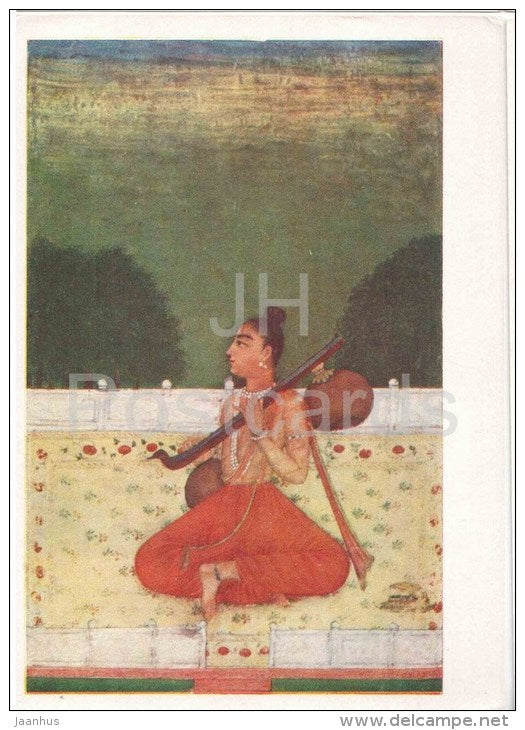 Musician , Rajput School - Indian Miniature - India - 1957 - Russia USSR - unused - JH Postcards
