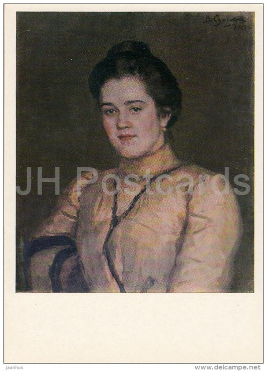 painting by V. Surikov - Portrait of A. Yemelyanova , 1903 - Russian art - 1969 - Russia USSR - unused - JH Postcards