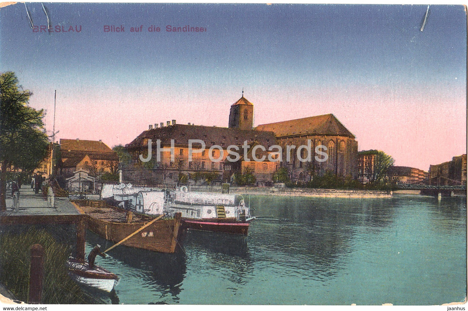 Breslau - Wroclaw - Blick auf die Sandinsel - boat - 152 - old postcard - Poland - unused - JH Postcards