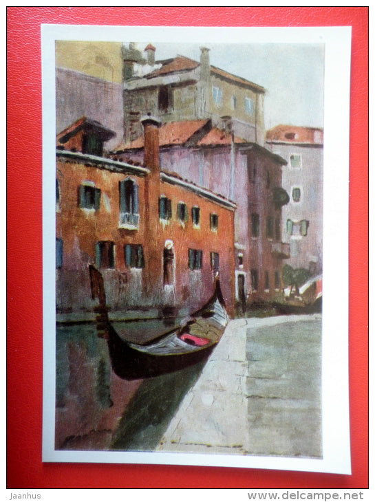 painting by Y. Podliaskiy . Venice . Small Canal , 1963 - gondola - Italy - russian art - unused - JH Postcards