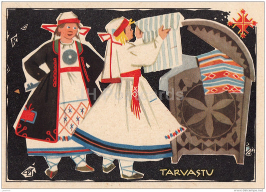 illustration by V. Tolli - Tarvastu - Estonian Folk Costumes - 1960 - Estonia USSR - unused - JH Postcards