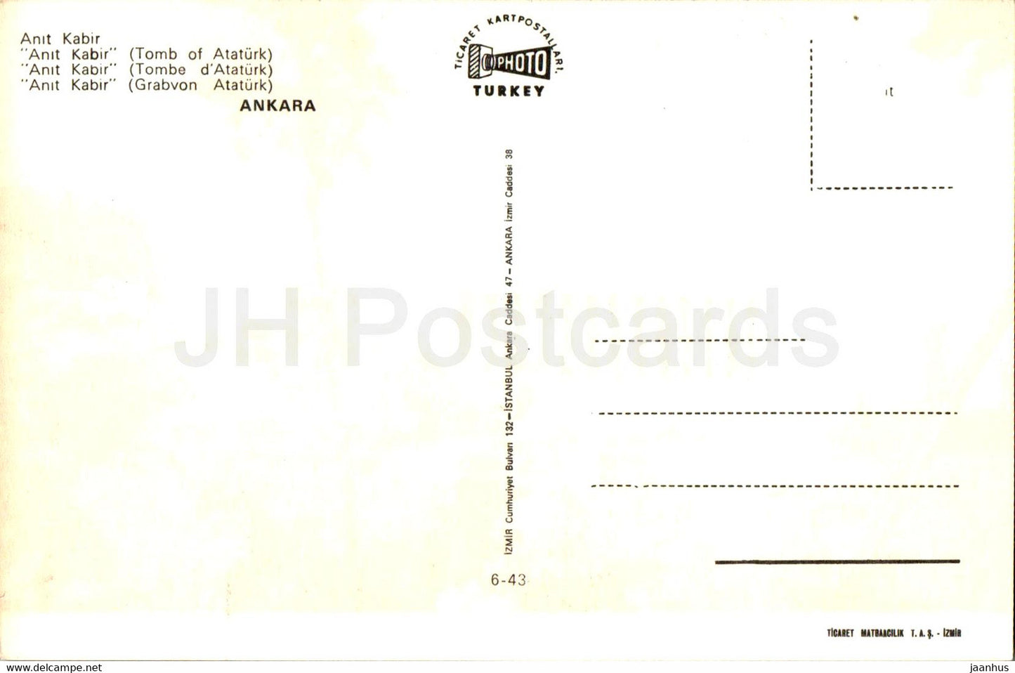 Ankara - Anit Kabir - Tomb of Ataturk - 6-43 - Turkey - unused