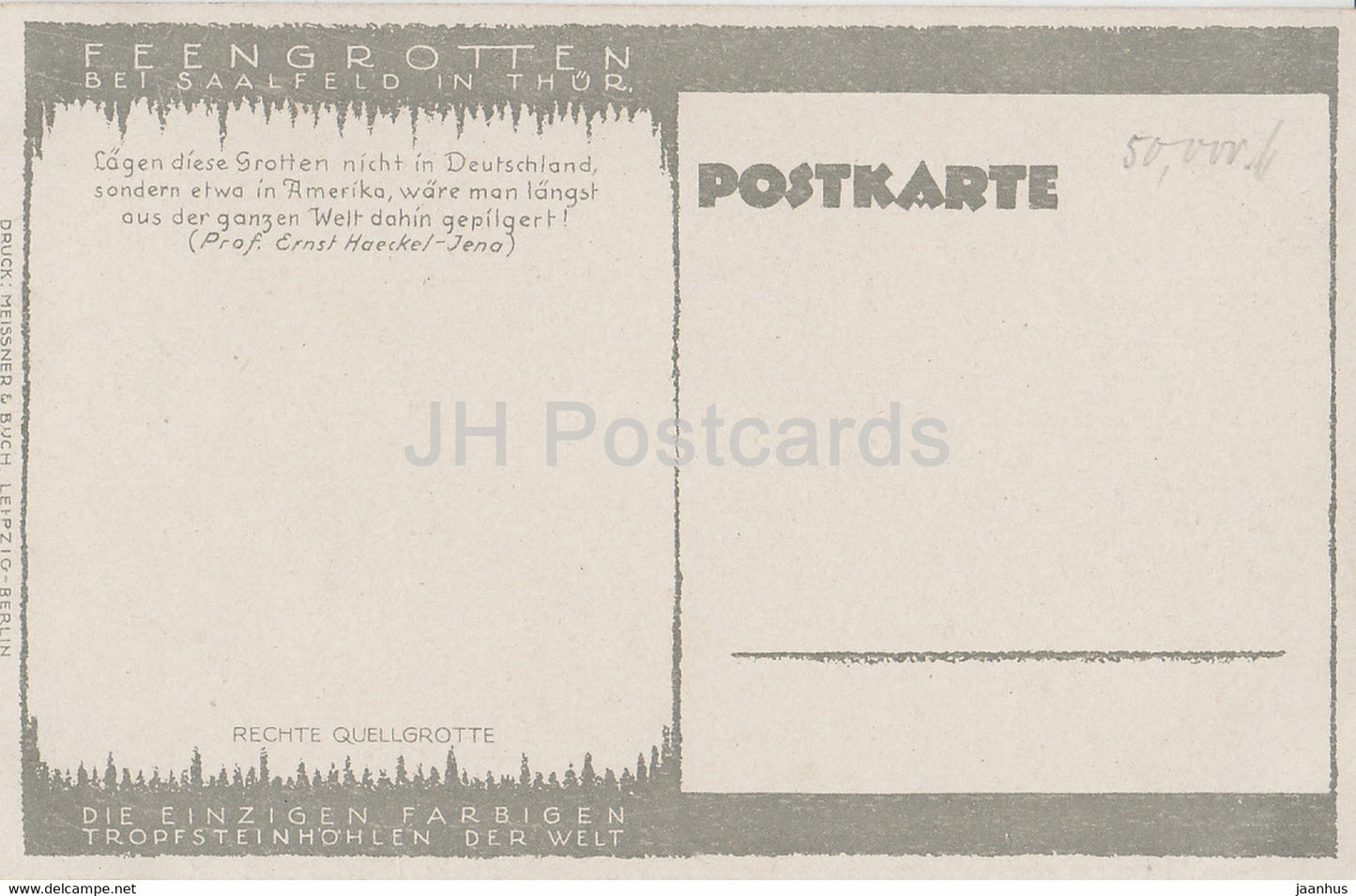 Feengrotten bei Saalfeld à Thur - Rechte Quellgrotte - grotte - carte postale ancienne - Allemagne - inutilisée