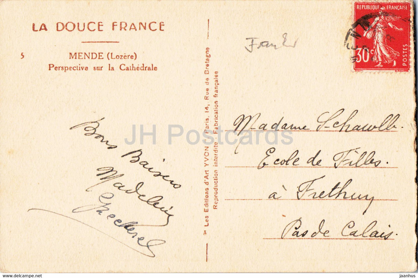 Mende - Perspective sur la Cathedrale - La Douce France - 5 - old postcard - France - used