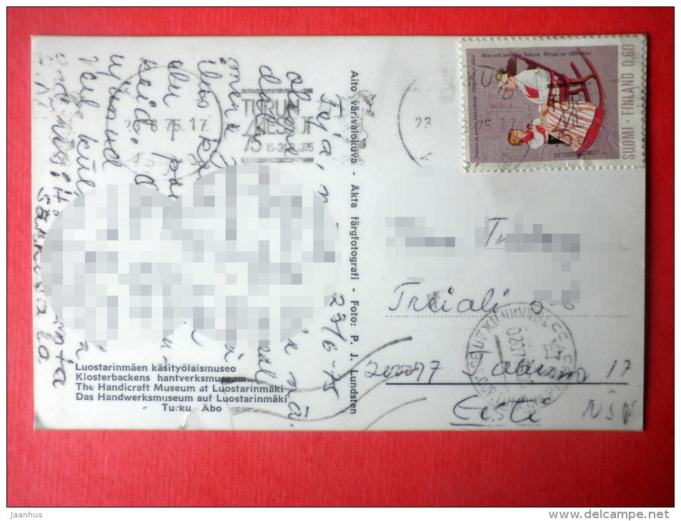 The Handicraft Museum at Luostarinmäki - national costumes - Finland - sent from Finland Turku to Estonia USSR 1975 - JH Postcards