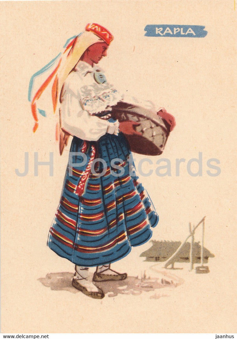 Estonian Folk Costumes - Rapla - illustration by A. Vender - 1960 - Estonia USSR - unused - JH Postcards